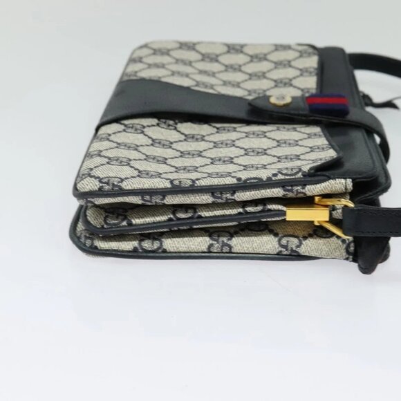 GUCCI GG Supreme Sherry Line Shoulder Bag PVC Navy Gold - Picture 4 of 14